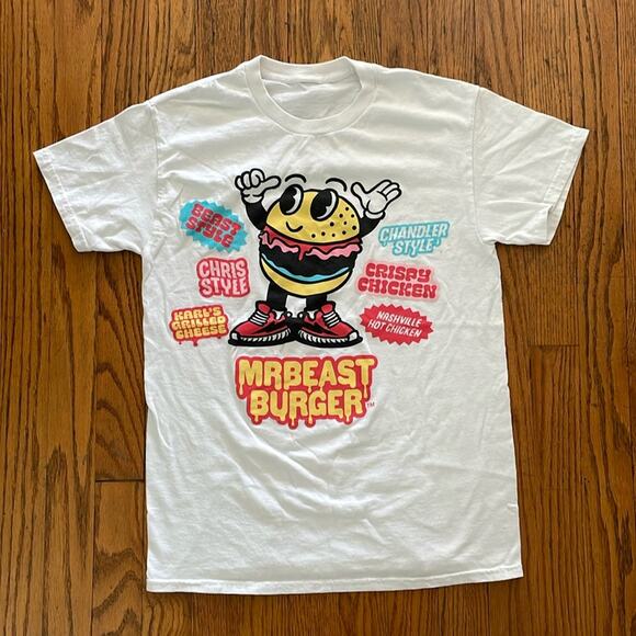 Mr Beast Burger T-Shirt Graphic Tee short Sleeve Cartoon Merch White Unisex XS - Picture 1 of 8